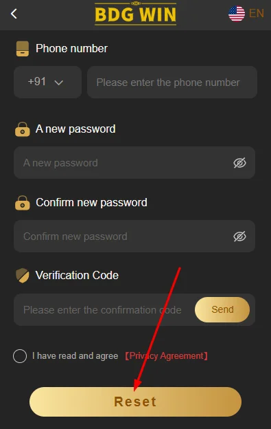 Click the Reset button.